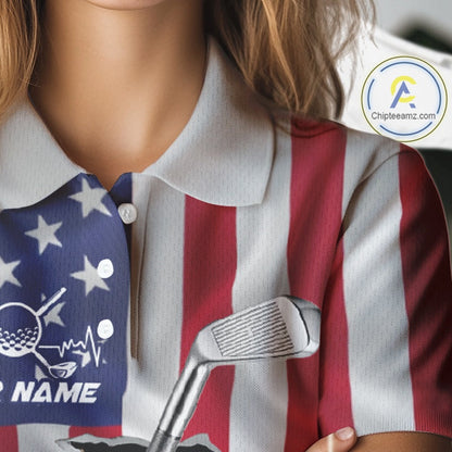 Custom US Flag Golf Club Patriotic Golf Team Shirt For Women, American Golfer Outfits IPHW10579
