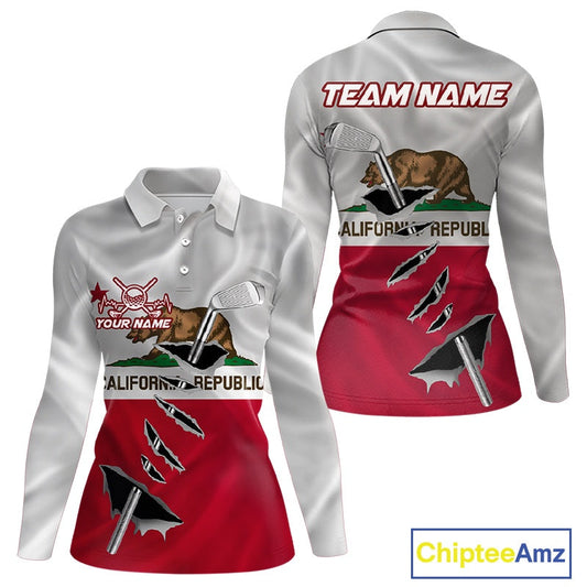 Custom California State Flag Golf Club Golf Team Shirt For Women, CA Golfer Outfits IPHW10581