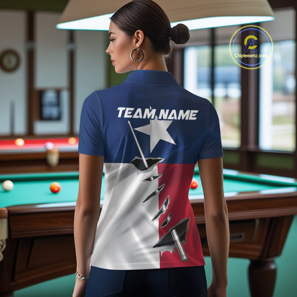 Custom Texas State Flag Silver Billiard Cue Patriotic Billiard 8 Ball Shirts For Women IPHW10587