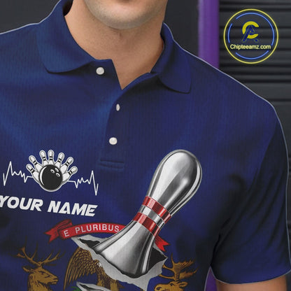 Custom Michigan State Flag Silver Bowling Ball And Pin Patriotic Bowling Shirts For Men IPHW10589