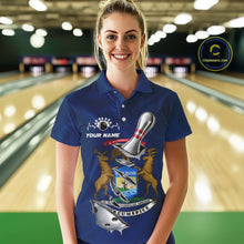 Load image into Gallery viewer, Custom Michigan State Flag Silver Bowling Ball And Pin Patriotic Bowling Shirts For Women IPHW10589