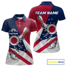 Load image into Gallery viewer, Custom Ohio State Flag Silver Bowling Ball And Pin Patriotic Bowling Shirts For Women IPHW10590