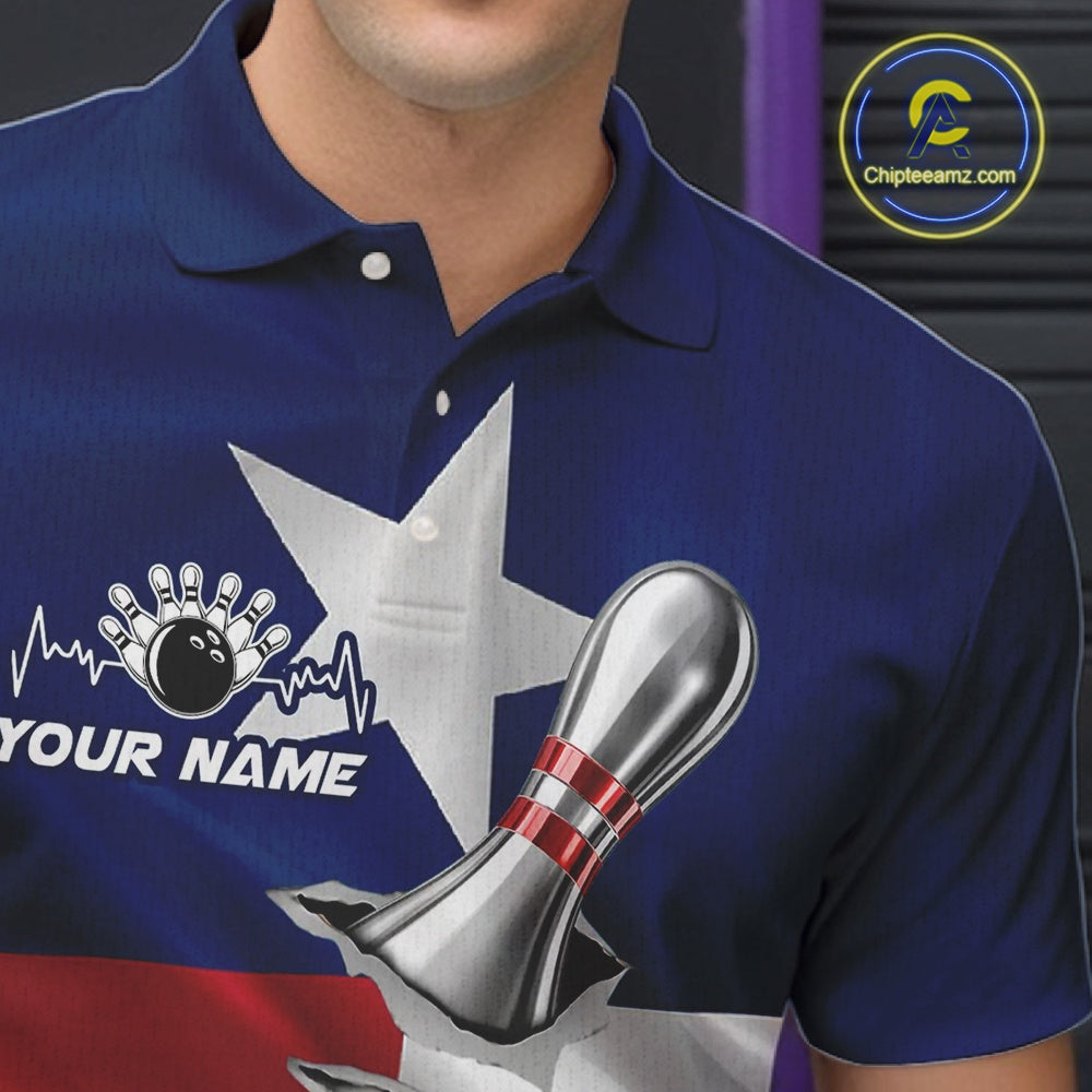 Custom Texas State Flag Silver Bowling Ball And Pin Patriotic Bowling Shirts For Men IPHW10592