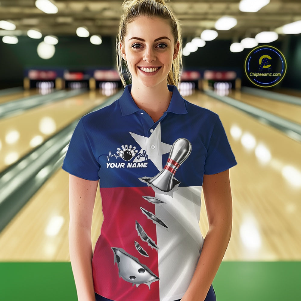 Custom Texas State Flag Silver Bowling Ball And Pin Patriotic Bowling Shirts For Women IPHW10592