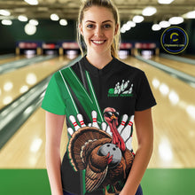 Load image into Gallery viewer, Black And Green Custom Funny Turkey Bowling Women Shirts, Bowling League Team Shirt IPHW10801