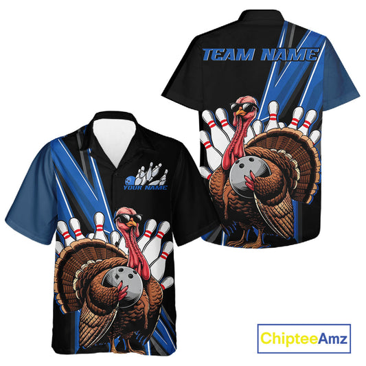 Black And Blue Custom Funny Turkey Bowling Men And Women Shirts, Bowling League Team Shirt IPHW10804