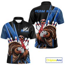 Load image into Gallery viewer, Black And Blue Custom Funny Turkey Bowling Men Shirts, Bowling League Team Shirt IPHW10804