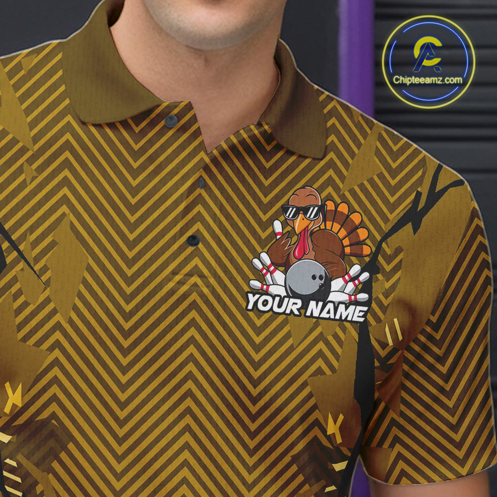 Yellow Custom Funny Turkey Bowling Jerseys, Bowling Team League Shirt Men Bowlers Outfit IPHW10810