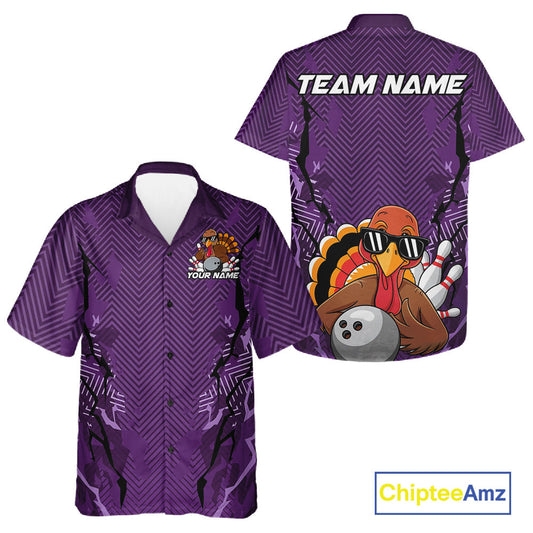 Purple Custom Funny Turkey Bowling Jerseys, Bowling Team League Shirt Men And Women Bowlers Outfit IPHW10811