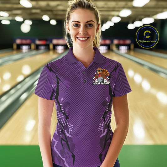 Purple Custom Funny Turkey Bowling Jerseys, Bowling Team League Shirt Women Bowlers Outfit IPHW10811