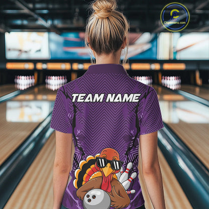 Purple Custom Funny Turkey Bowling Jerseys, Bowling Team League Shirt Women Bowlers Outfit IPHW10811