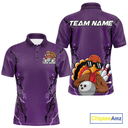 Purple Custom Funny Turkey Bowling Jerseys, Bowling Team League Shirt Men Bowlers Outfit IPHW10811