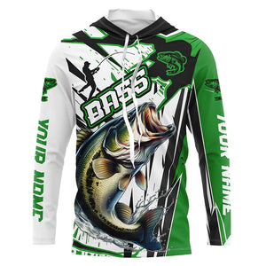 Largemouth Bass Custom Long Sleeve Tournament Fishing Shirts, Bass Fishing Jerseys | Green IPHW6213