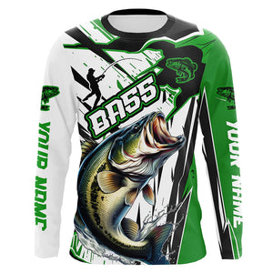 Largemouth Bass Custom Long Sleeve Tournament Fishing Shirts, Bass Fishing Jerseys | Green IPHW6213