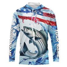 Load image into Gallery viewer, Striped Bass Fishing American Flag Saltwater Fishing Shirts, Custom Striper Fishing Jerseys IPHW6528