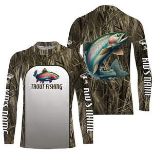 Rainbow Trout Fishing Grass Camo Custom Long Sleeve Fishing Shirts, Trout Tournament Fishing Jerseys IPHW6531