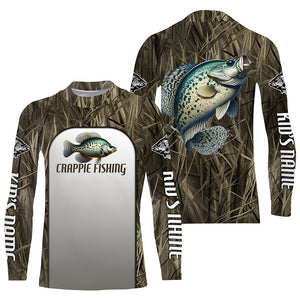 Crappie Fishing Grass Camo Custom Long Sleeve Fishing Shirts, Crappie Tournament Fishing Jerseys IPHW6532