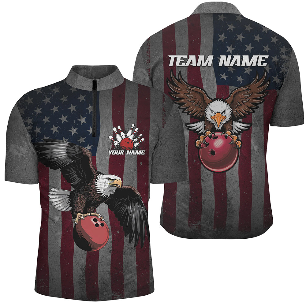 Vintage American Flag Eagle Bowling Custom Team Shirts For Men And Women, Patriotic Bowling Jersey IPHW6697