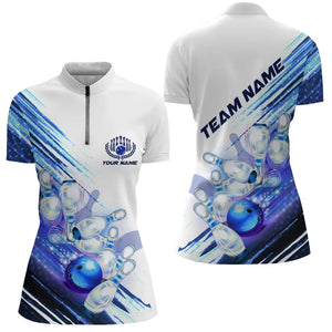 Custom Team Bowling Shirts For Women, Matching Bowling Shirts For Bowlers | Blue IPHW5151