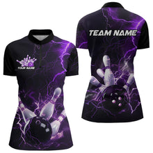 Load image into Gallery viewer, Custom Black And Purple Thunder Lightning Bowling Tournament Quarter-Zip Shirts For Women IPHW8520