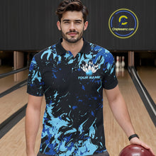 Load image into Gallery viewer, Custom Blue Camo Men Bowling League Shirt, Bowlers Jerseys Bowling Tournament Outfit IPHW10617