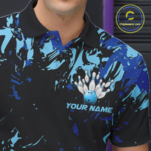 Load image into Gallery viewer, Custom Blue Camo Men Bowling League Shirt, Bowlers Jerseys Bowling Tournament Outfit IPHW10617