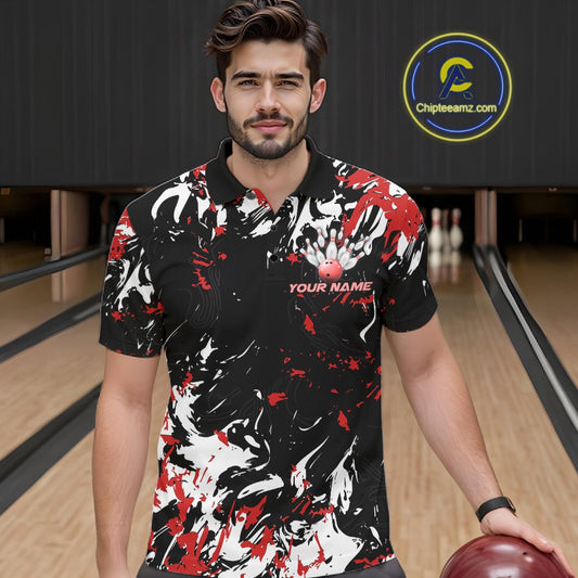 Custom Black, Red And White Camo Men Bowling League Shirt, Bowlers Jerseys Outfits IPHW10619
