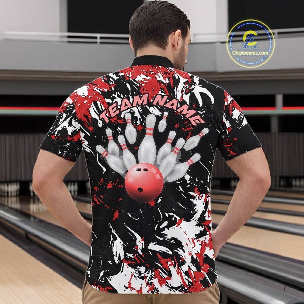 Custom Black, Red And White Camo Men Bowling League Shirt, Bowlers Jerseys Outfits IPHW10619