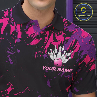 Custom Purple And Pink Camo Men Bowling League Shirt, Bowlers Jerseys Tournament Outfit IPHW10621