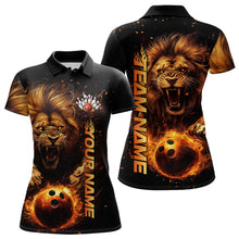 Load image into Gallery viewer, Custom Fire Flame Lion Bowling Team Polo Shirts For Women, Lion Bowling Tournament Shirt IPHW8979