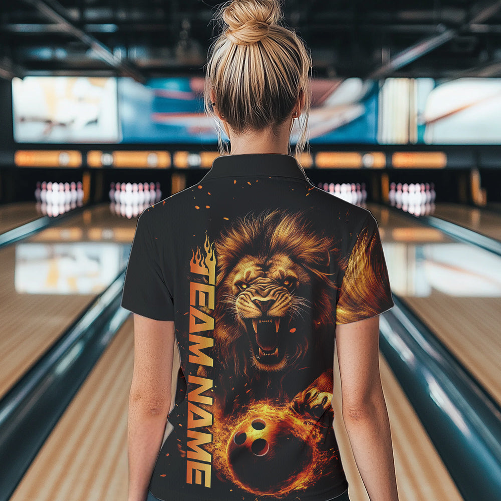 Custom Fire Flame Lion Bowling Team Quarter-Zip Shirt For Women, Bowling Tournament Shirt IPHW8979