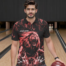 Load image into Gallery viewer, Custom Black And Red Flame Lion Bowling Men Polo Shirts, Lion Bowling Team Uniform IPHW8983