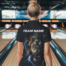 Load image into Gallery viewer, Custom Blue Thunder Lightning Lion Bowling Team Women Polo Shirts, Bowling League Shirt IPHW8985