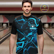 Load image into Gallery viewer, Custom Black And Blue Lightning Crack Modern Bowling Team Quarter-Zip Shirt For Men And Women IPHW11098