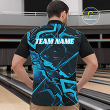 Load image into Gallery viewer, Custom Black And Blue Lightning Crack Modern Bowling Team Quarter-Zip Shirt For Men And Women IPHW11098