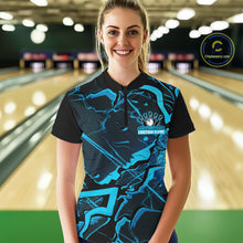 Load image into Gallery viewer, Custom Black And Blue Lightning Crack Modern Bowling Team Quarter-Zip Shirt For Women IPHW11098