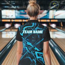 Load image into Gallery viewer, Custom Black And Blue Lightning Crack Modern Bowling Team Quarter-Zip Shirt For Women IPHW11098