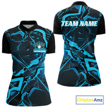 Load image into Gallery viewer, Custom Black And Blue Lightning Crack Modern Bowling Team Quarter-Zip Shirt For Women IPHW11098