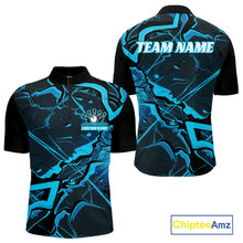 Load image into Gallery viewer, Custom Black And Blue Lightning Crack Modern Bowling Team Quarter-Zip Shirt For Men And Women IPHW11098