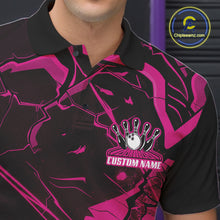 Load image into Gallery viewer, Custom Black And Pink Lightning Crack Modern Bowling Team Polo Shirt For Men And Women IPHW11099