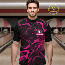 Load image into Gallery viewer, Custom Black And Pink Lightning Crack Modern Bowling Team Quarter-Zip Shirt For Men And Women IPHW11099