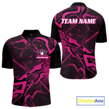 Load image into Gallery viewer, Custom Black And Pink Lightning Crack Modern Bowling Team Quarter-Zip Shirt For Men And Women IPHW11099