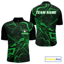 Load image into Gallery viewer, Custom Black And Green Lightning Crack Modern Bowling Team Quarter-Zip Shirt For Men And Women IPHW11101