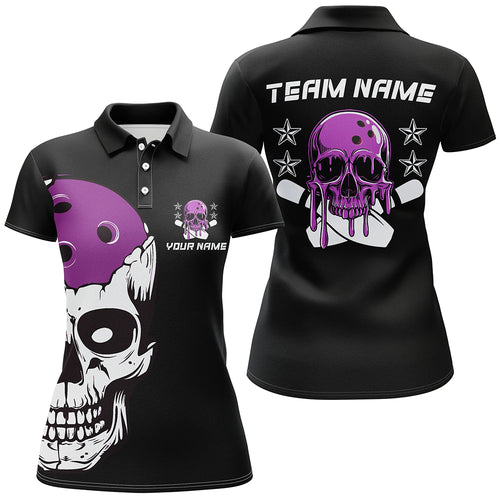Purple Skull Bowling Ball Custom Women Bowling Team Jerseys, Bowling Tournament Shirts IPHW6721