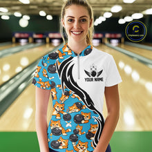 Load image into Gallery viewer, Custom Cute Funny Ginger Tabby Cat Bowling Women Quarter-Zip Shirts, Bowling Team Shirt IPHW10320