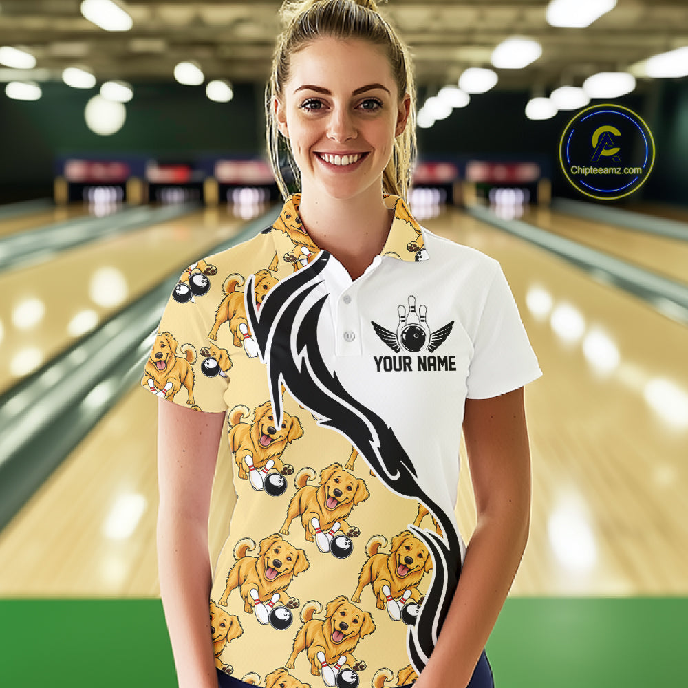 Custom Funny Golden Retriever Dog Women Bowling Team Shirt, Dog Lovers Bowling Uniform IPHW10321