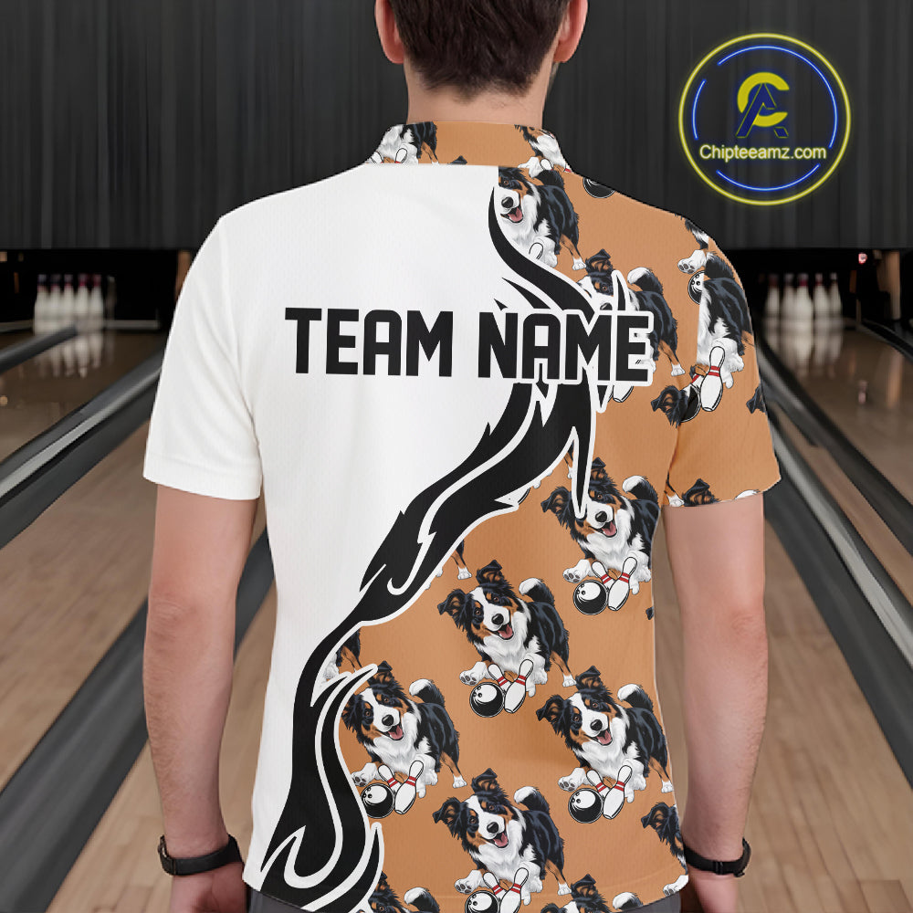 Custom Funny Border Collie Dog Men Bowling Team Shirt, Dog Lovers Bowling Uniform IPHW10322