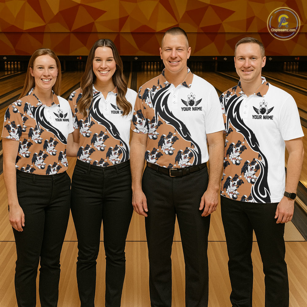 Custom Funny Border Collie Dog Men Bowling Team Shirt, Dog Lovers Bowling Uniform IPHW10322