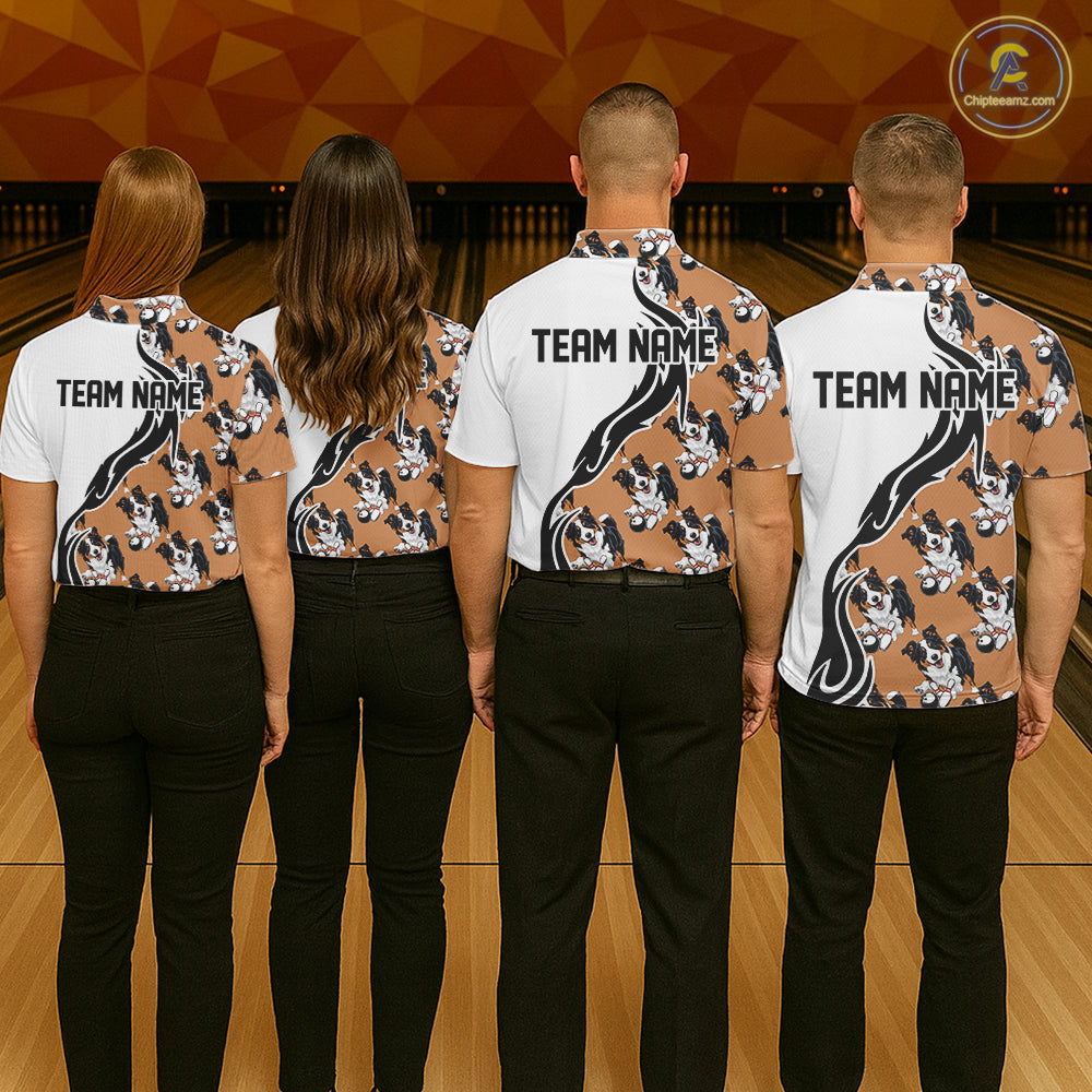 Custom Funny Border Collie Dog Men Bowling Team Shirt, Dog Lovers Bowling Uniform IPHW10322