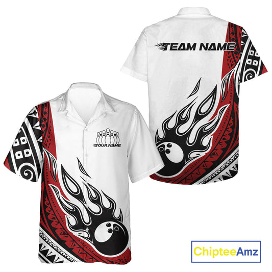 Custom Red Tribal Polynesian Pattern Men And Women Bowling Team Shirt, Maori Style Bowling Outfit IPHW10326
